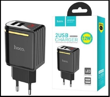 2xUSB Charger -  HOCO C39A + LCD, 220V, (2x 2.4A)