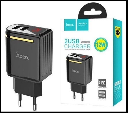 2xUSB Charger -  HOCO C39A + LCD, 220V, (2x 2.4A)